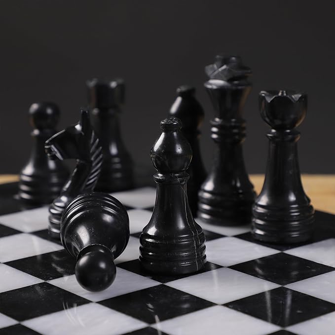 15 Inch Luxury Chess Set Classic Chess Boards for Adults with Handcrafted Stone Board & Marble Chess Pieces Ideal for Home Decor (Black & White)