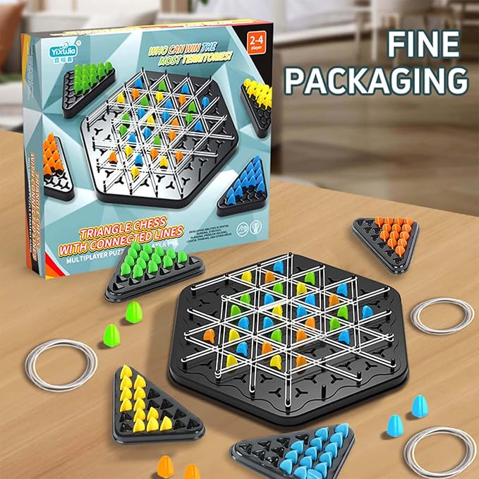 Chain Triangle Chess Game, Board Games for Kids 8-12 and Family Night, Family Games for Kids and Adults, Triangle Rubber Band Game, Christmas Toys Interactive Game for 2 to 4 Players