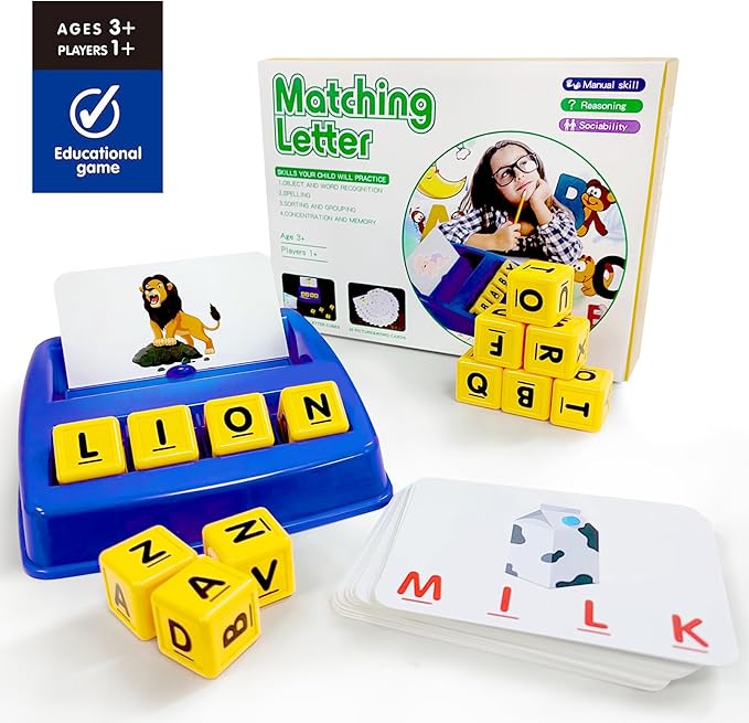 SINBEE Matching Letter Games for Kids Birthday Gift, Learning Toys Ages 3-8, Birthday Party Halloween Xmas Easter Gifts for 3 4 5 6 7 8 Year Old Boys Girls (Blue)