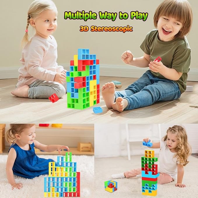 64PCS Tower Stack Game for Kids 8-12, Stacking Attack Family Board Games for Game Night, Building Balance Block Toy