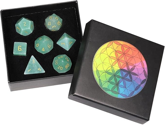 Nupuyai Healing Green Aventurine Crystal D&D Polyhedral Dice Set with Box for Dungeons and Dragons, Set of 7 Table Top Game Dice for RPG MTG Roleplaying Collection
