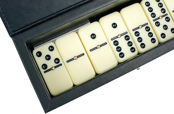 Dominos Set for Adults, Dominoes Set for Kids and Adults, 28 Ivory Jumbo Domino Tiles Double 6 - Classic Board Games for Family & Travel, Leatherette Case
