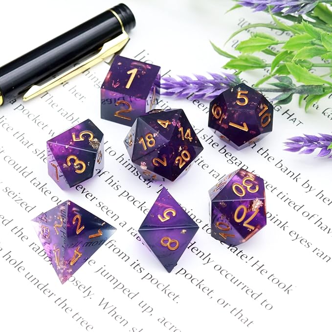 Haxtec DND Dice Set Sharp Edge Resin Dice with Dice Case Purple Black D&D Dice for RPG Role Playing Games Dungeons and Dragons Gift War Series