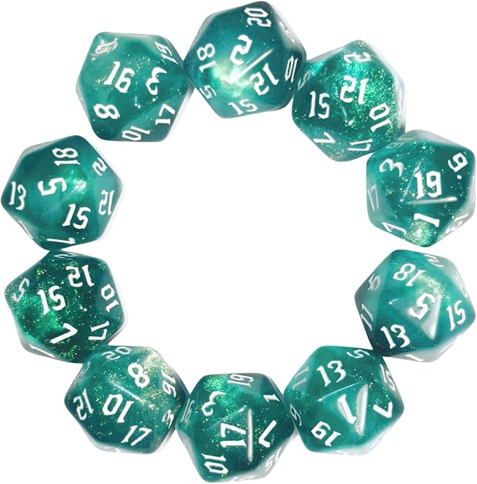 10PCs D20 Polyhedral Dice Set 22mm for DND RPG MTG Dungeons and Dragons Dice (Cyan)