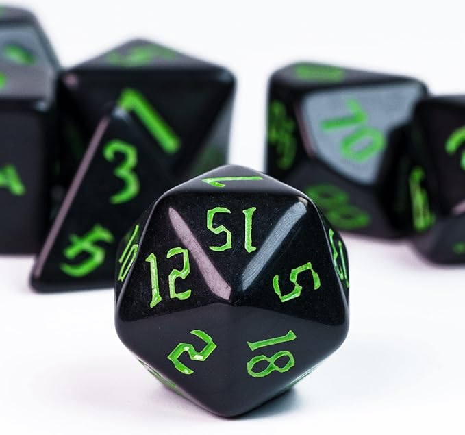 7-Die DND Dice Set Polyhedral Dice Set with a Leather Dice Bag, D&D Dice Set for Dungeons and Dragons, RPG, MTG Table Games (Black)
