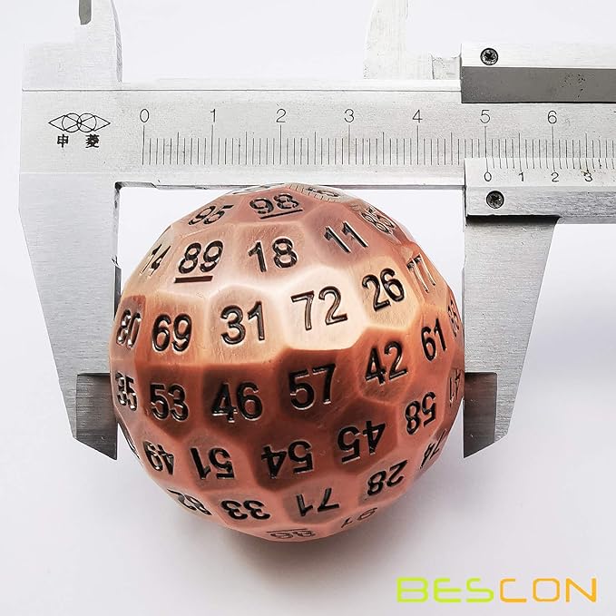 Bescon Solid Metal 100 Sided Dice, Game Dice D100, Giant Polyhedral Metal 100 Sides Dice 50MM in Diameter (1.97in), Ancient Copper