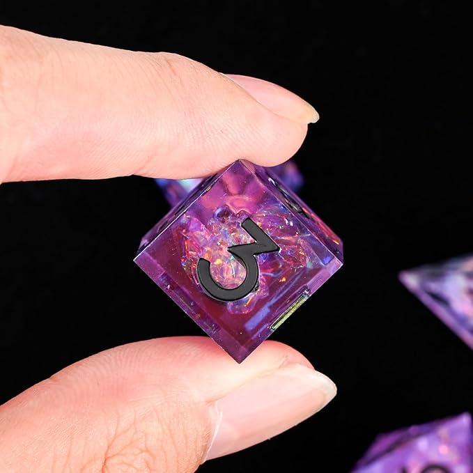 Electroplated Resin Dice Set, Resin Edge Sharp for Dungeons & Dragons RPG, MTG Board Games with Gift Box (Electroplating Purple Color)