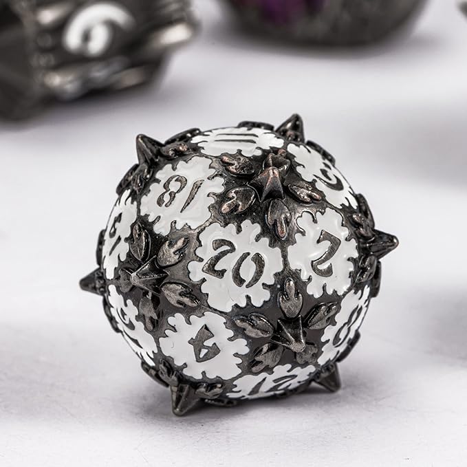 UDIXI Metal DND Dice Set, 7PCS Polyhedral D&D Dice Set Dragon for Dungeons and Dragons Role Playing Games (White Number)