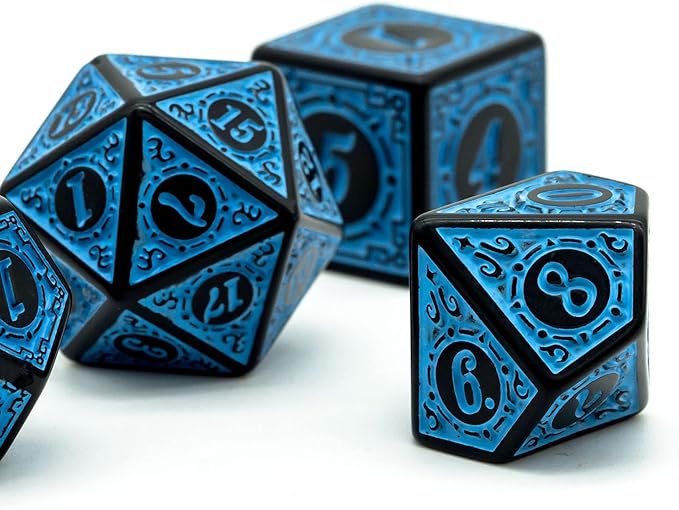 DND Dice Set -D&D Polyhedral Dice (7 Pcs) with Leather Dice Bag for Dungeons and Dragons Role Playing Dice Games RPGs (Blue with Black Edge)
