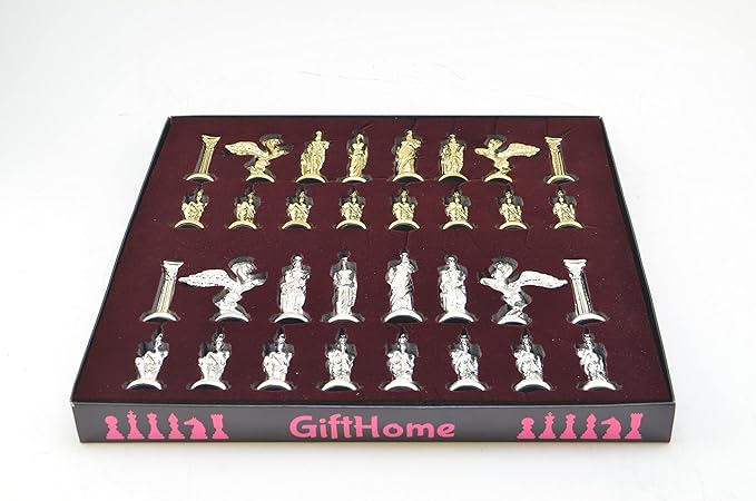 Medium Mythologic Pegasus Metal Chess Set for Adults,Handmade Pieces and Natural Solid Wooden Chess Board with Storage Inside King 3.35inc