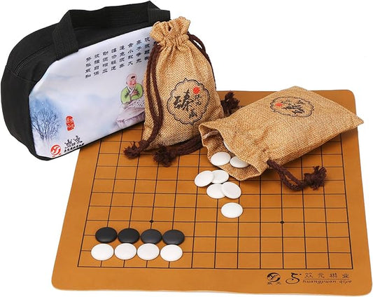 Portable Go Game Set 169 Pieces Single Convex Fine Ceramic Stones 169 with Foldable Reversible 9x9 / 13x13 Board and Carrying Storage Bag,2 Players Board Game