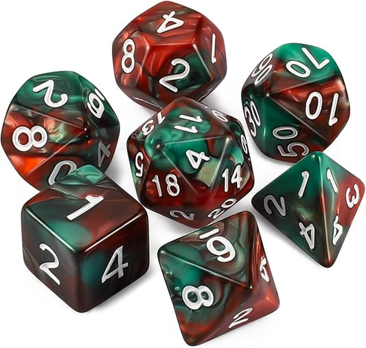 QMAY DND Dice Set - Polyhedral Dice (Red Mix Green) 7 Pcs for Dungeon and Dragons D&D RPG Role Playing Games Dice with Dice Bag