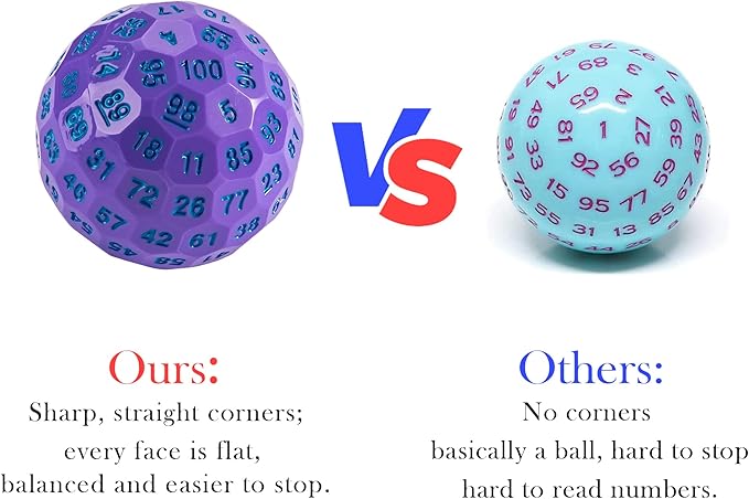 Upgraded D100 Dice, Single 100 Sided Polyhedral Dice D100 Die 50mm, D&D Dice D100 Game Dice, 100 Sided Cube with Metal Storage Tin(Purple/Blue Font)