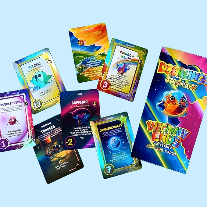 Doomlings Card Game: Imaginary Ends Expansion - Collectible Mystery Holofoils Gold Pack (7 New Holofoils) | 2-6 Players, Ages 7+ (Pack of 1)