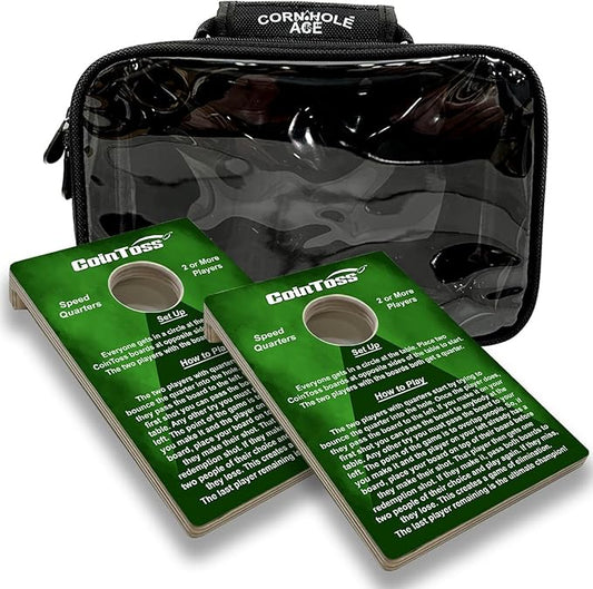2 CoinToss Boards and Carry Case Set - Speed Quarters - Dark Green