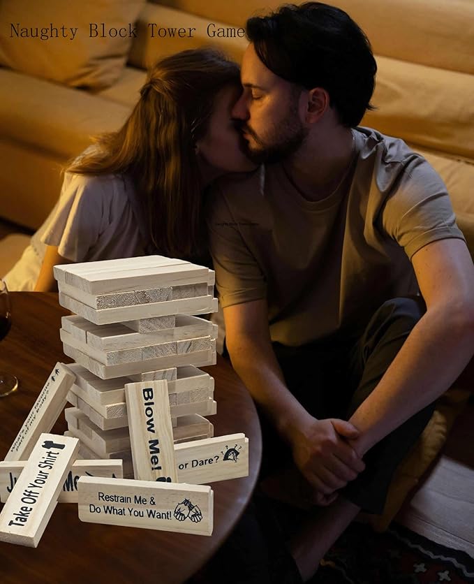 NBPLUS Stacking Tower Game for Adults, 48Pcs Wooden Naughty Blocks Game Couple Games for Date Night, Valentine Games Adults 2 Player Date
