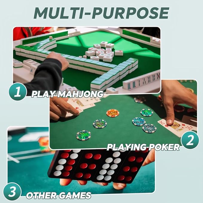 Mahjong mat,a large-sized handmade embroidered mahjong mat,suitable for poker,board games,card games,dominoes,and other games.It is a noise-reducing and anti-slip mahjong mat (43.3x43.3 inches green)