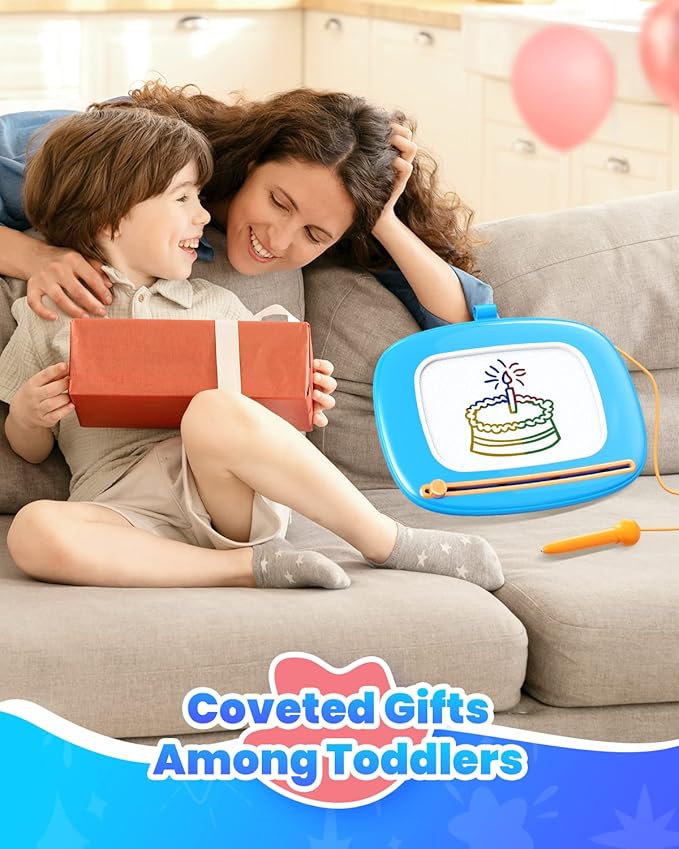 Toddlers Toys Ages 1-3, Magnetic Drawing Board, Toddler Boy Toys for 1 2 3 Years Old, Doodle Board Pad Learning and Educational Toys for 18 Months Baby 1-3 Yr Kids Birthday Gifts - Blue