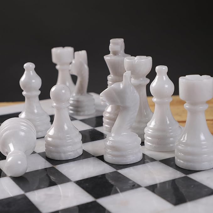 15 Inch Luxury Chess Set Classic Chess Boards for Adults with Handcrafted Stone Board & Marble Chess Pieces Ideal for Home Decor (White & Black)