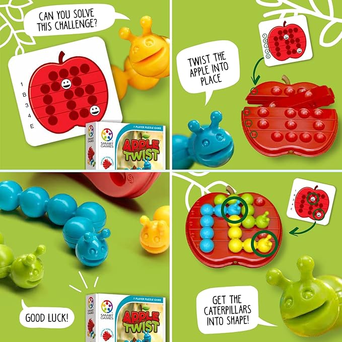 SmartGames Apple Twist Travel Puzzle Game with 60 Challenges for Ages 5 - Adult