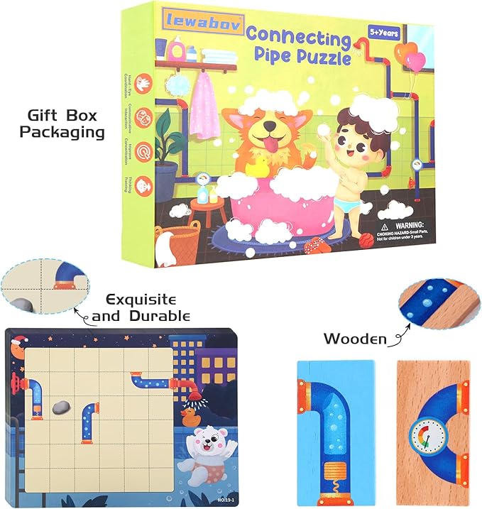 Match Pipe Puzzle Board Game,with Game Cards（30 Scenes）,Classic Path Planning Game,STEM Educational Toys,Family Game,Children's Day Gifts,Logic Labyrinth Games for Adults and Kids(2 Puzzles).