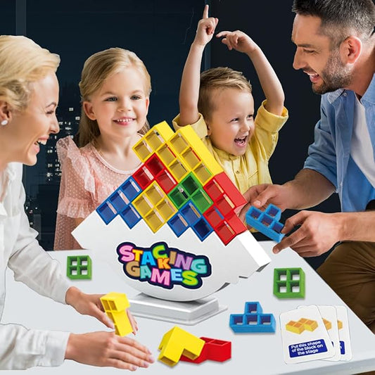 48 PCS Tetra Board Game for Kids and Adults, Balance Stacking Game for 2 Players+ Party, Family and Friends,Tower Stack Team Building Blocks Toy