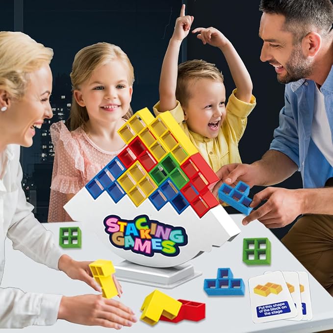 64 PCS Tetra Board Game for Kids and Adults, Balance Stacking Game for 2 Players+ Party, Family and Friends,Tower Stack Team Building Blocks Toy