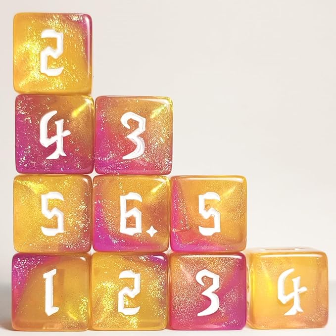 10 PC D6 dice 16mm Acrylic Dice Set for RPG MTG DND Dice Table Games and Board Games (Purple+Gold)