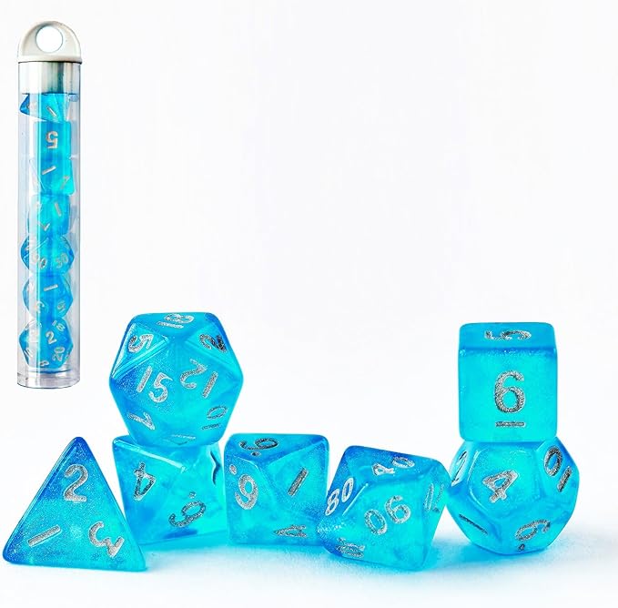 Moonstone 10mm Mini DND Dice Set for MTG RPG Dungeons and Dragons Role Playing Game, Moonstone Light Blue Color