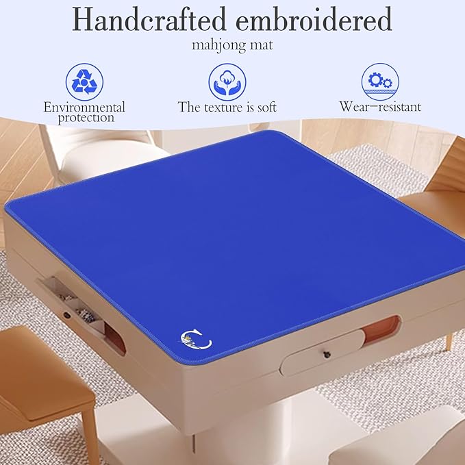 Mahjong Mat for Table | Neoprene Anti-Slip Noise Reduction | 32.4x32.4 Inch Blue | Perfect for American Mahjong, Poker, Card & Board Games | Great Gift Idea(Custom Letter C Edition)
