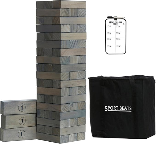SPORT BEATS Gray Large Tower Game Outdoor Games 54 Blocks Stacking Game Includes Carry Bag