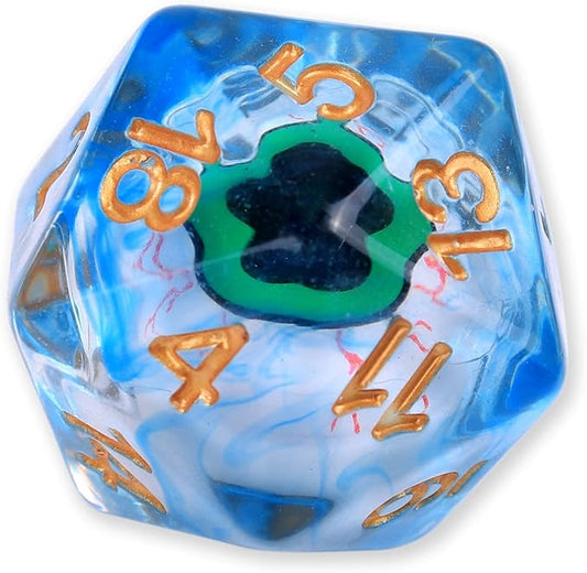 DND Dice Rolling Eyeball D20 Dungeon & Dragon Dice with a Green Bloodshot Eyeball, D20 Blue Polyhedral Dice-5e DND Accessories Board Game for Roleplay Game Starter Beginner