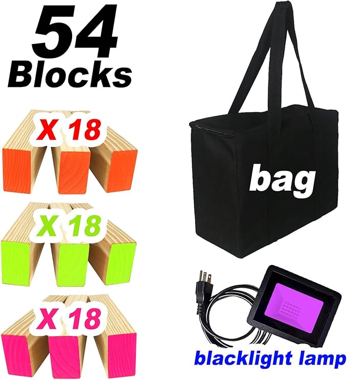 54 Piece Giant Tumble Tower Outdoor Games, Glow in The Blacklight Tumble Tower Yard Games,Outdoor Board Game for Kids and Adults for Family Game Night (Giant)