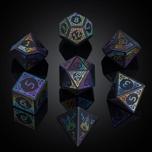 UDIXI Obsidian Dice Gemstone DND Dice Set Stone D&D Dice Colorful Pattern for Dungeons and Dragons and Tabletop Games