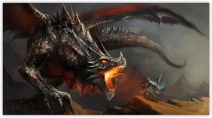 Forged Dice Co. Dice Tray 14" - Reversible Dice Rolling Mat - Compatible with Board Games and Tabletop RPGs Like Dungeons and Dragons Pathfinder Roleplaying Games - Dragon Battle
