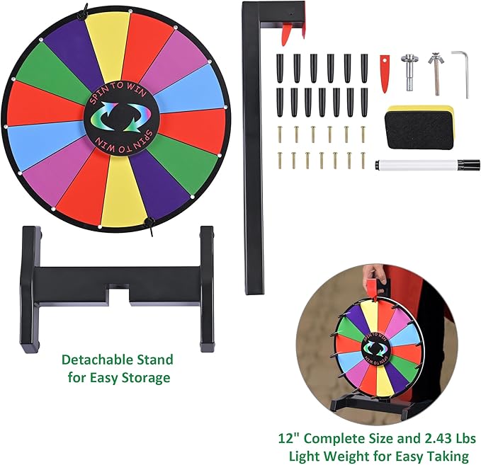 WinSpin 12" Color Prize Wheel Tabletop 14 Slots Heavy Duty Editable Spinning Wheel for Fortune Spinning Game Carnival & Tradeshow, Classic Series