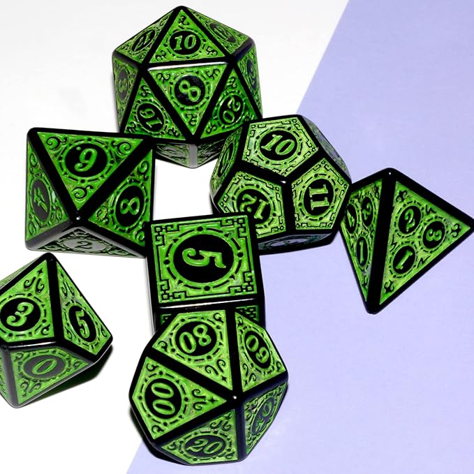 Carving in Green Black DND Dice Set for Board Game