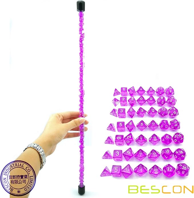 Bescon 49pcs Gem Purple Mini Polyhedral Dice Set in Long Tube, Gem Mini Dungeons and Dragons RPG Dice 7X7pcs, Long Stick Set
