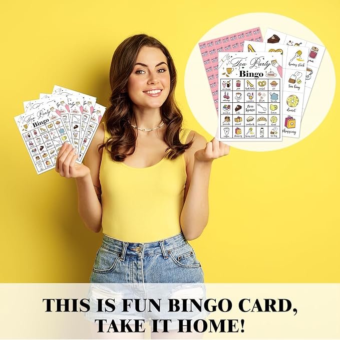 Tea Party Bingo Game 24 Players Bingo Cards for Women Men Birthday Tea Parties Favors for Women Friends Family Holiday Parties Activities Supplies Garden Party Decoration Game- JK0105