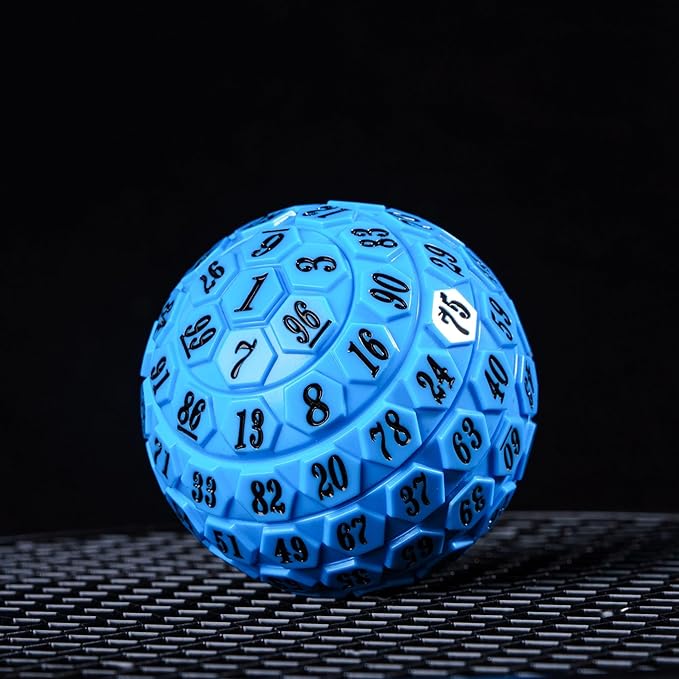 100 Sided Polyhedral Dice, Single D100 Game Dice, 100 Sided Cube with Black Pouch, D100 Die 48MM (Blue with Black Number)