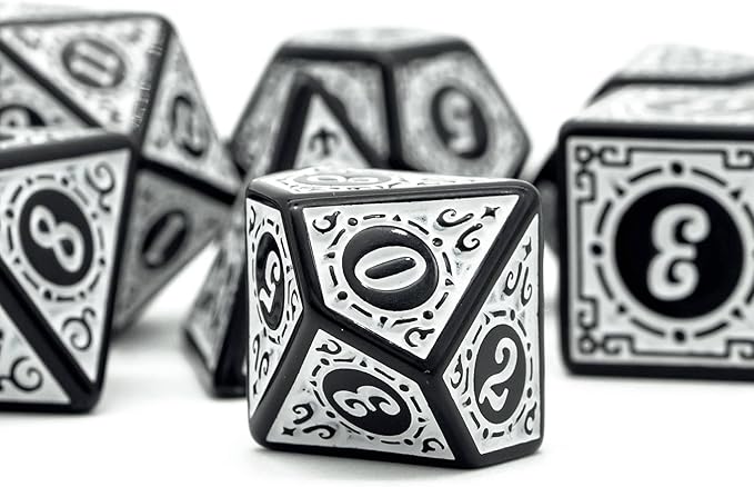 DND Dice Set -D&D Polyhedral Dice (7 Pcs) with Gift Leather Dice Bag for Dungeons and Dragons Role Playing Dice Games RPGs (Dice-White with Black Edge)