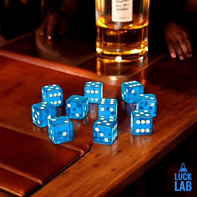 Luck Lab 10 Piece 19 mm Dice Pack - Acrylic and Translucent D6 Dice, Square w/Rounded Edge for Casino, Craps, RPG MTG DND Dice Table Games and Board Games (Light Blue)