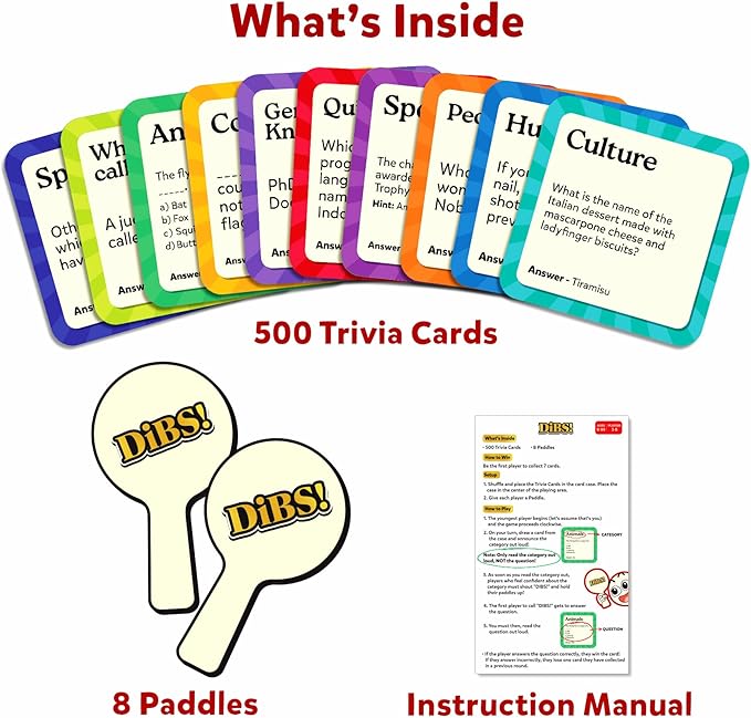 Skillmatics Card Game - DIBS, Fast-Paced Trivia Game, Fun & Educational Game for Family, Friends, and Parties, Quick Thinking, 10 Categories, Gifts for Kids, Teens, and Adults Ages 8, 9, 10 & Up