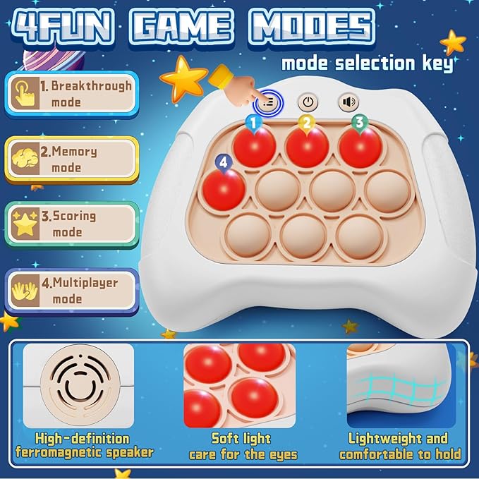 Quick Push Game，Pop Game Fidget Toys, Fast Push Bubble Game, Handheld Puzzle Game Sensory Toys ，Light Up Push Pop Game for Kids 3-12 Girls and Boys Teens Adults Decompression (White)