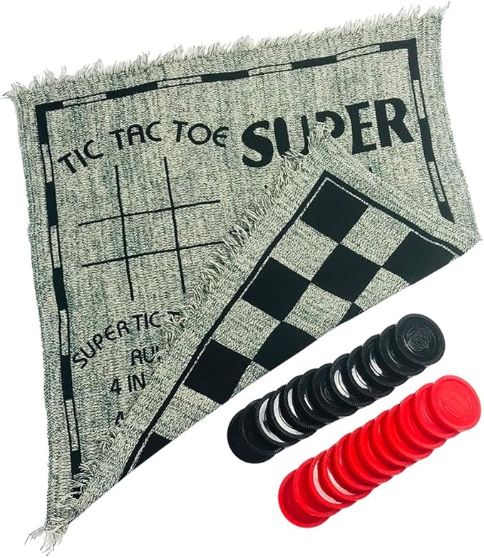 Yuanhe Gaint Checkers Game Set - Large 3 in 1 Checkers Including Tic Tac Toe with Reversible Rug, Calssic Indoor Outdoor Yard Games for Family