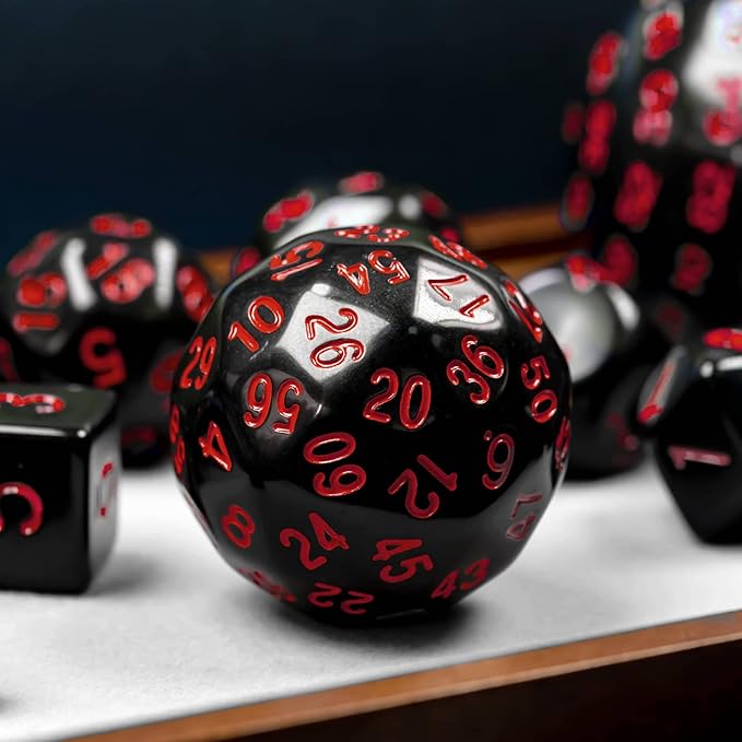 15 Pieces Complete Polyhedral DND Dice Set D3-D100 Spherical D&D Dice Set with Dragon Eye Dice Bag, D100 Dice for Dungeons and Dragons, RPG, MTG Table Games(Black w/Red Numbers)