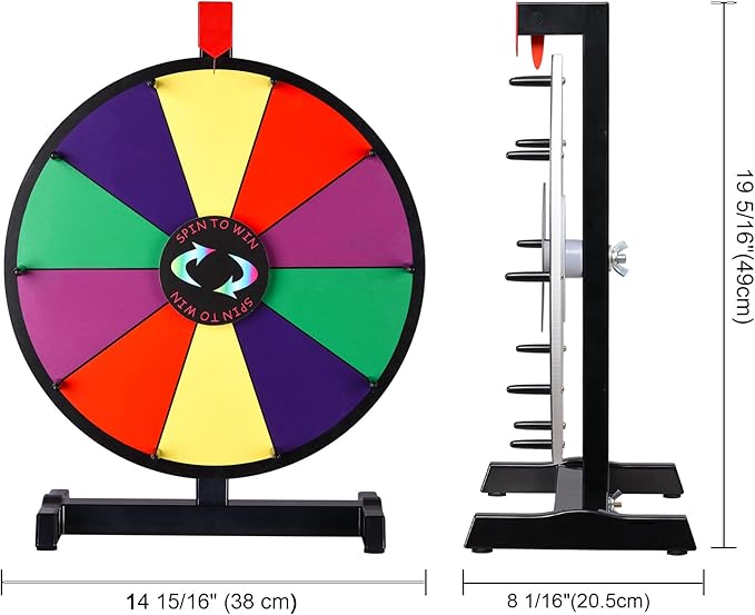 WinSpin 15" Prize Wheel 10 Slots Heavy Duty Editable Tabletop Spinning Wheel with Dry Erase Marker & Eraser for Fortune Game Tradeshow and Carnival, Classic Series