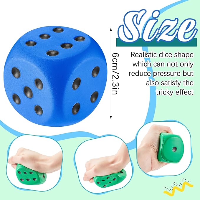 Zomiboo 2 Pcs Large Foam Dice Stress Balls Soft Jumbo 6 Sided Giant Dice Educational Learning Squeeze Anxiety Relieve Toy Gifts for Adults Kids Board Game Classroom(White, Blue,2.3 Inch)