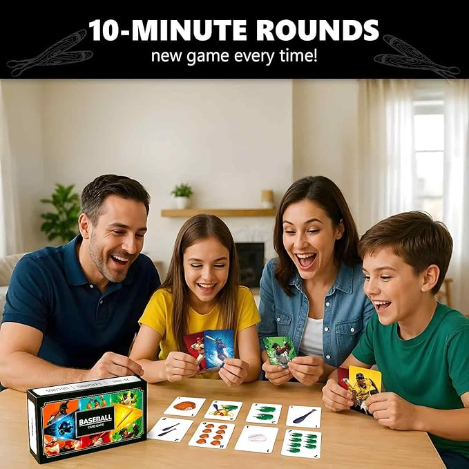 QUOKKA Baseball Fast-Paced Card Game for Kids & Adults – 128 Cards & Easy Rules – Quick & Fun Matching Game – 2-8 Players – Ages 8+ – Perfect for Family Games Night, Travel and Parties