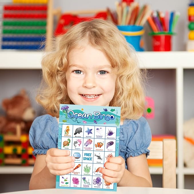 Ocean Bingo Game 24 Players for Kids Under Sea Party Game Supplies